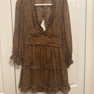 Brown Animal Print Ruffle Tiered Dress